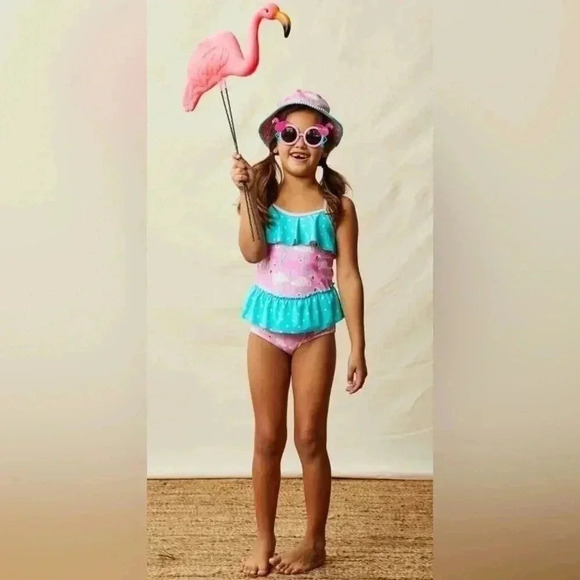 Matilda Jane Enchanted Garden Island Party One-Piece‎ flamingo Swimsuit girls 6 - Picture 1 of 11